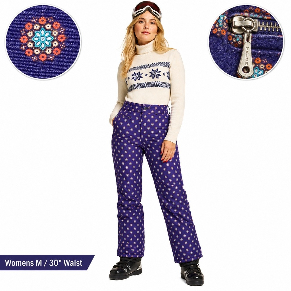 70s Vintage FarWest Seattle‎ Medallion Print Ski Pants Womens M 30" Waist